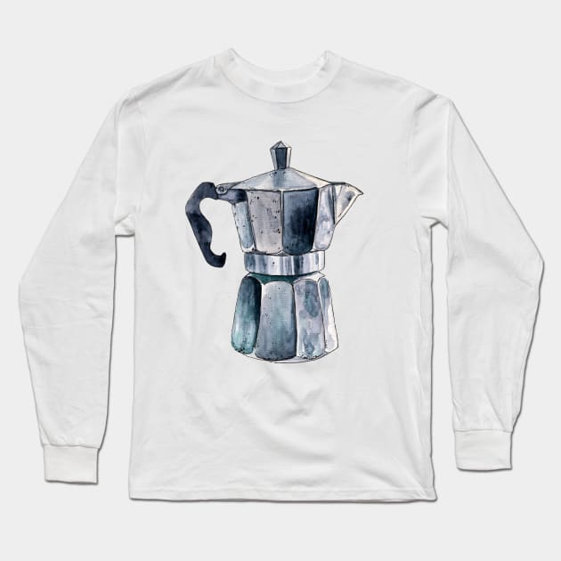 Watercolor Espresso Maker Long Sleeve T-Shirt by voidea